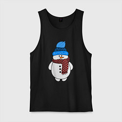 Майка мужская хлопок Снеговик в шапочке, цвет: черный