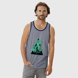 Майка мужская хлопок Genshin Impact VentiВенти, цвет: синяя тельняшка — фото 2