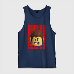 Майка мужская хлопок ROBLOX RED LOGO LEGO FACE, цвет: тёмно-синий