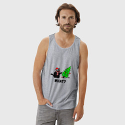 Майка мужская хлопок Кот роняет елку, цвет: меланж — фото 2