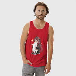 Майка мужская хлопок ХУ ТАО И БЕЛЫЙ КОТИК, цвет: красный — фото 2