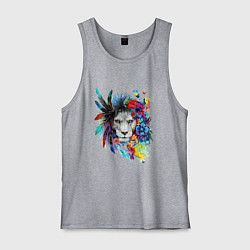 Мужская майка Лев в цветах и перьях