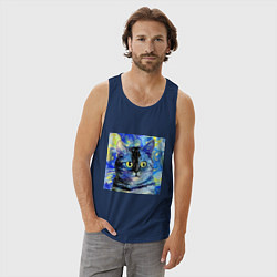 Майка мужская хлопок Кот ван Гога Настроение, цвет: тёмно-синий — фото 2