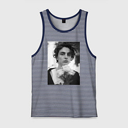 Майка мужская хлопок Timothee Chalamet с розами, цвет: синяя тельняшка