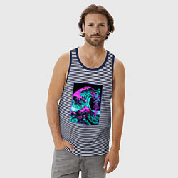 Майка мужская хлопок НЕОНОВАЯ ВОЛНА, ЯПОНИЯ, ФУДЗИЯМА JAPAN NEON, цвет: синяя тельняшка — фото 2