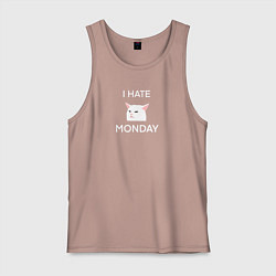 Мужская майка I hate monday текст с котом