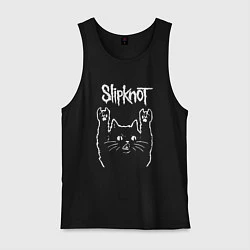 Майка мужская хлопок Slipknot, Слипкнот Рок кот, цвет: черный
