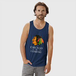 Майка мужская хлопок Chicago are coming, Чикаго Блэкхокс, Chicago Black, цвет: тёмно-синий — фото 2