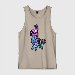 Майка мужская хлопок Фортнайт Лама Fortnite Lama, цвет: миндальный