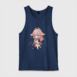 Майка мужская хлопок Чиби лисичка Яэ Мико, цвет: тёмно-синий