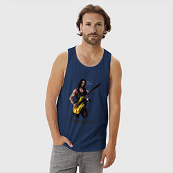 Майка мужская хлопок Cyberpunk 2077 Johnny гитарист, цвет: тёмно-синий — фото 2