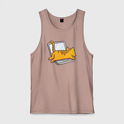 Майка мужская хлопок Котик лежит на ноутбуке, цвет: пыльно-розовый