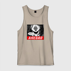 Майка мужская хлопок Девушка с открытым ртом Ahegao, цвет: миндальный