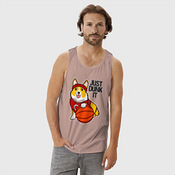Майка мужская хлопок JUST DUNK IT корги, цвет: пыльно-розовый — фото 2