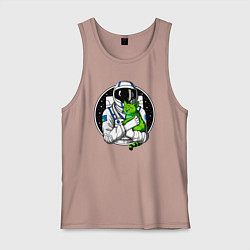 Майка мужская хлопок Космонавт с инопланетным котом, цвет: пыльно-розовый