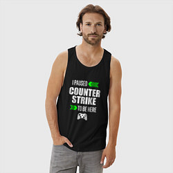 Майка мужская хлопок I Paused Counter Strike To Be Here с зелеными стре, цвет: черный — фото 2