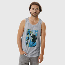 Майка мужская хлопок Футболка с изображением черепа кошки, цвет: меланж — фото 2