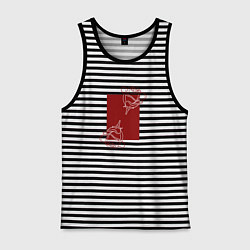 Майка мужская хлопок Розы с красным прямоугольником, цвет: черная тельняшка