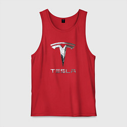 Майка мужская хлопок Tesla Logo Тесла Логотип, цвет: красный