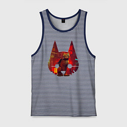 Майка мужская хлопок Кот из игры Stray, цвет: синяя тельняшка