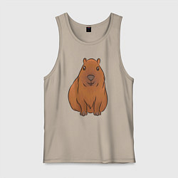 Майка мужская хлопок Капибара сидит и радуется, цвет: миндальный