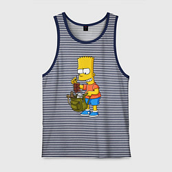 Майка мужская хлопок Барт Симпсон разбирает свой рюкзак, цвет: синяя тельняшка