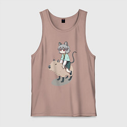 Майка мужская хлопок Nazrin - Touhou riding a capybara, цвет: пыльно-розовый