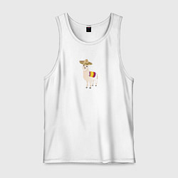 Майка мужская хлопок Лама в сомбреро, цвет: белый