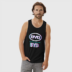 Майка мужская хлопок Значок BYD в стиле glitch, цвет: черный — фото 2