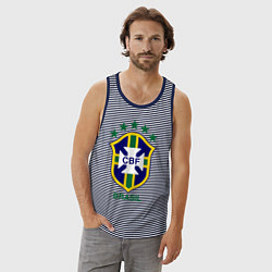 Майка мужская хлопок Brasil CBF, цвет: синяя тельняшка — фото 2