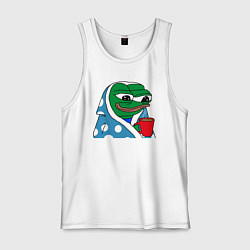 Майка мужская хлопок Frog Pepe мем, цвет: белый