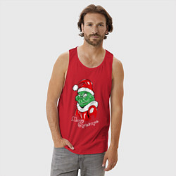 Майка мужская хлопок Merry Christmas, Santa Claus Grinch, цвет: красный — фото 2