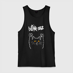 Майка мужская хлопок Blink 182 rock cat, цвет: черный