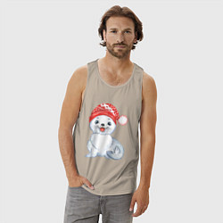 Майка мужская хлопок Новогодний тюлень, цвет: миндальный — фото 2