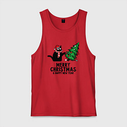 Мужская майка Кот роняет новогоднюю ёлку