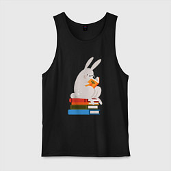 Майка мужская хлопок Читающий кролик на книгах, цвет: черный