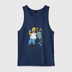 Майка мужская хлопок Drunk Homer and Bender, цвет: тёмно-синий