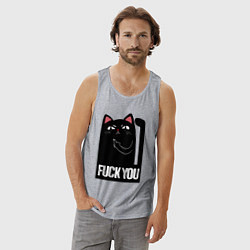 Майка мужская хлопок Black cat - fuck you, цвет: меланж — фото 2