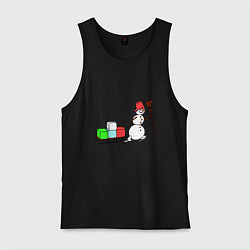 Майка мужская хлопок Снеговик с подарками, цвет: черный