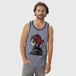 Майка мужская хлопок Sad samurai, цвет: синяя тельняшка — фото 2