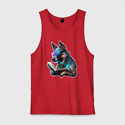 Мужская майка Киберпанк собака с книгой