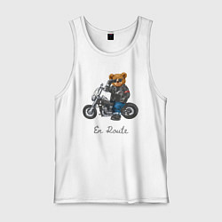Майка мужская хлопок Крутой мотоциклист медведь, цвет: белый