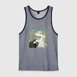 Майка мужская хлопок Кошечка Нахида и Аль-Хайтам, цвет: синяя тельняшка