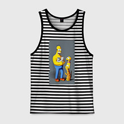 Майка мужская хлопок Homer Simpson and cats - нейросеть арт, цвет: черная тельняшка