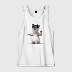 Майка мужская хлопок Медвежонок с мороженым, цвет: белый