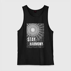 Мужская майка Stay harmony надпись и мандала