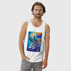 Майка мужская хлопок Cyber shark - ocean and space - art, цвет: белый — фото 2