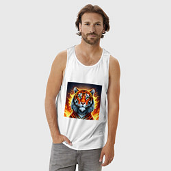 Майка мужская хлопок Огненный тигр, цвет: белый — фото 2