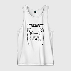 Майка мужская хлопок Twenty One Pilots - rock cat, цвет: белый