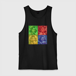 Майка мужская хлопок Цветные ретро девушки, цвет: черный